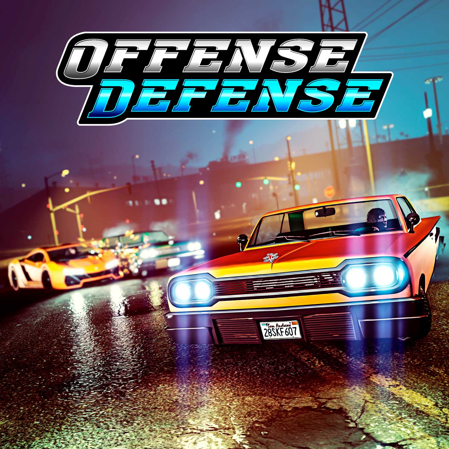 Promotional poster for Offense Defense Adversary Mode in GTA Online.