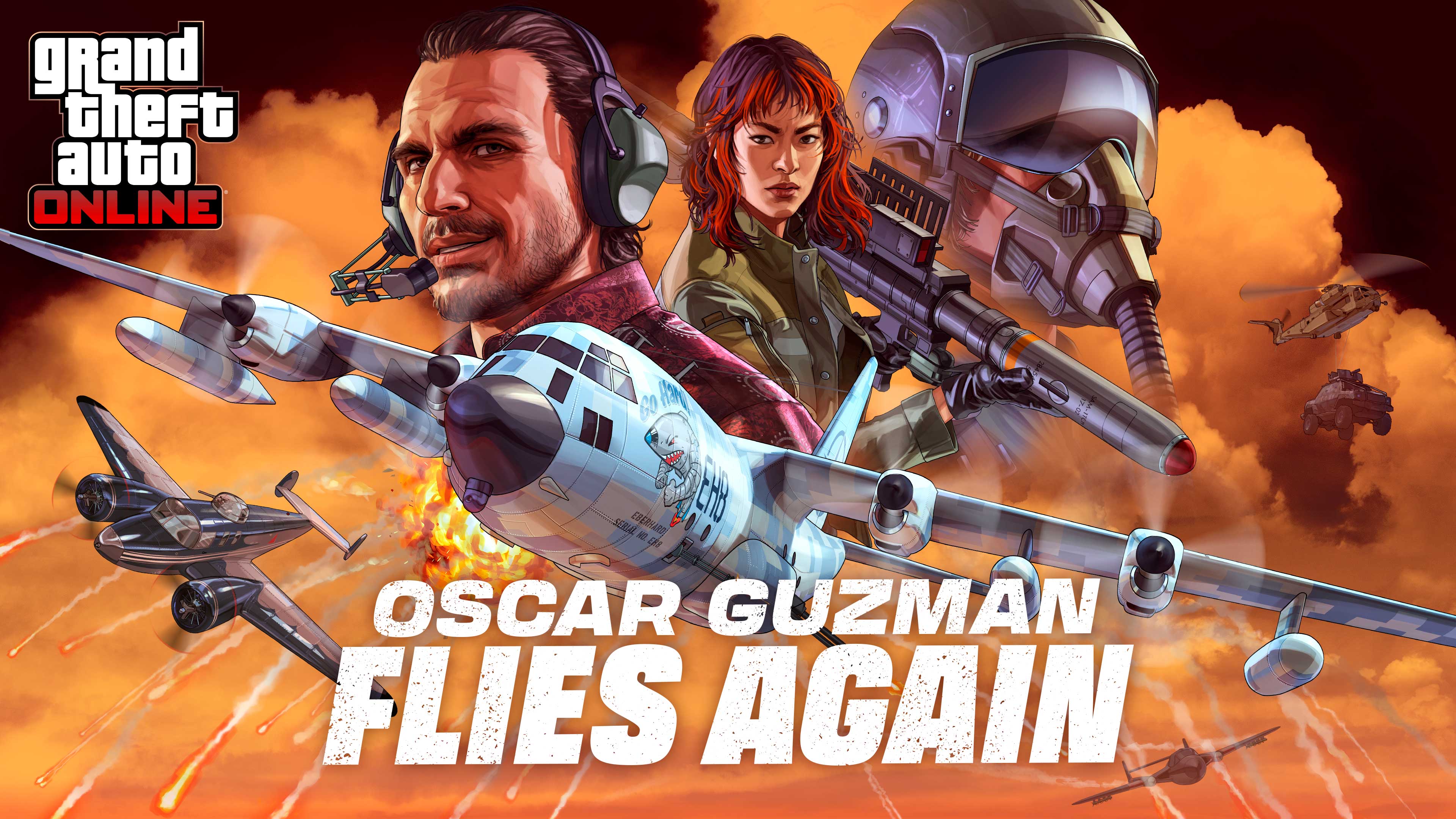 Oscar Guzman Flies Again Artwork of GTA Online: Oscar Guzman Flies Again Content Update.