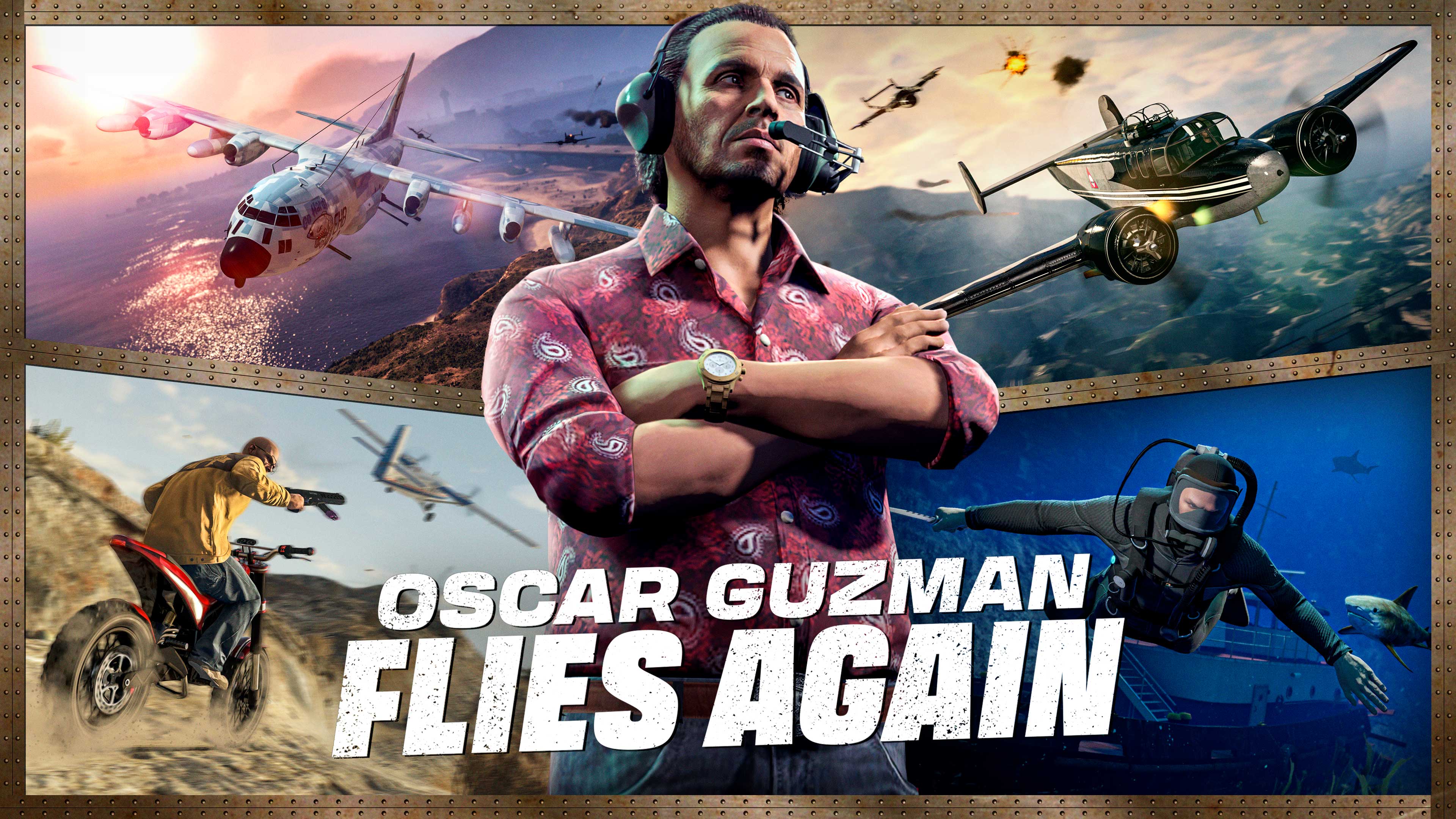 Oscar Guzman Flies Again Promotional poster for Oscar Guzman Flies Again Missions in GTA Online.