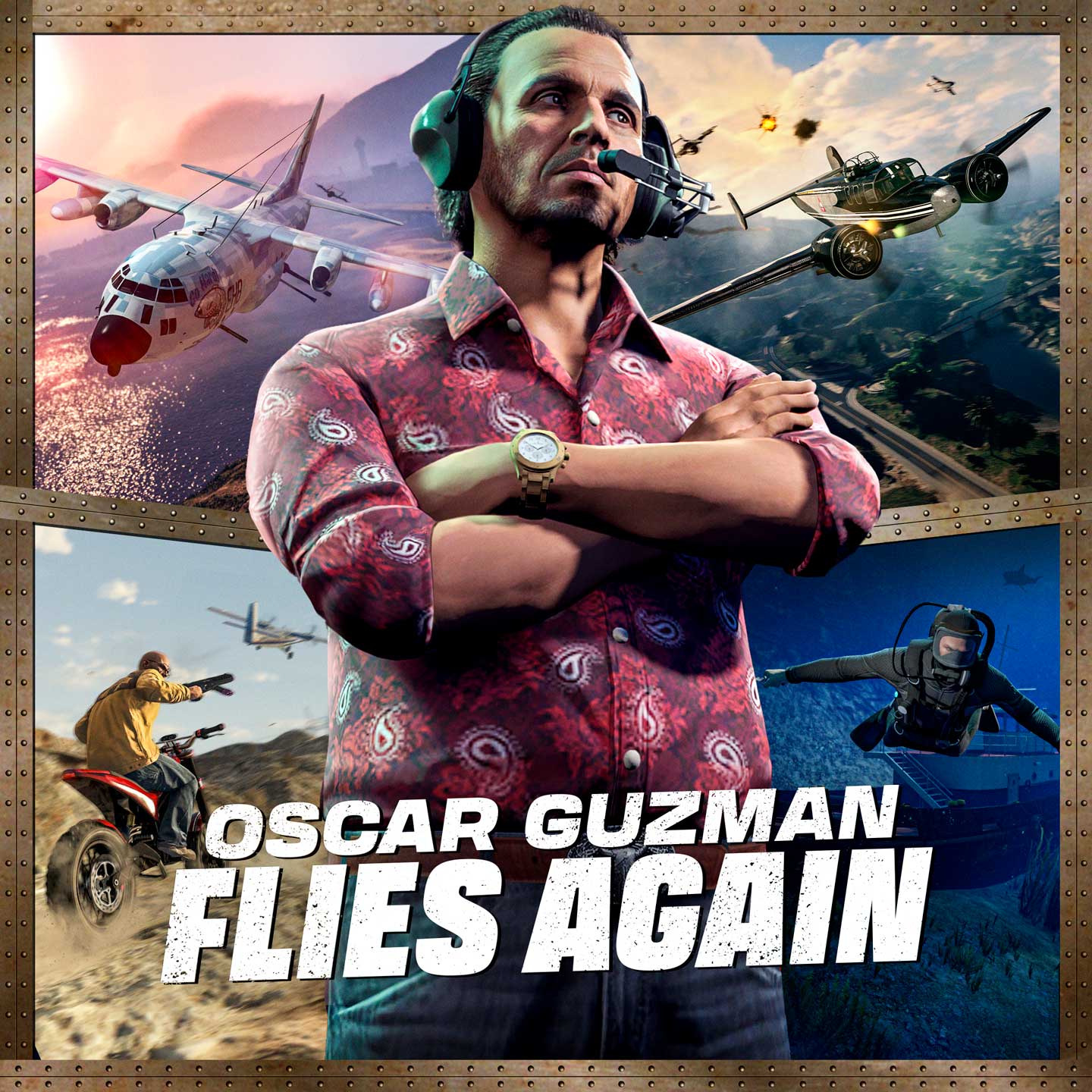Oscar Guzman Flies Again Promotional poster for Oscar Guzman Flies Again Missions in GTA Online.