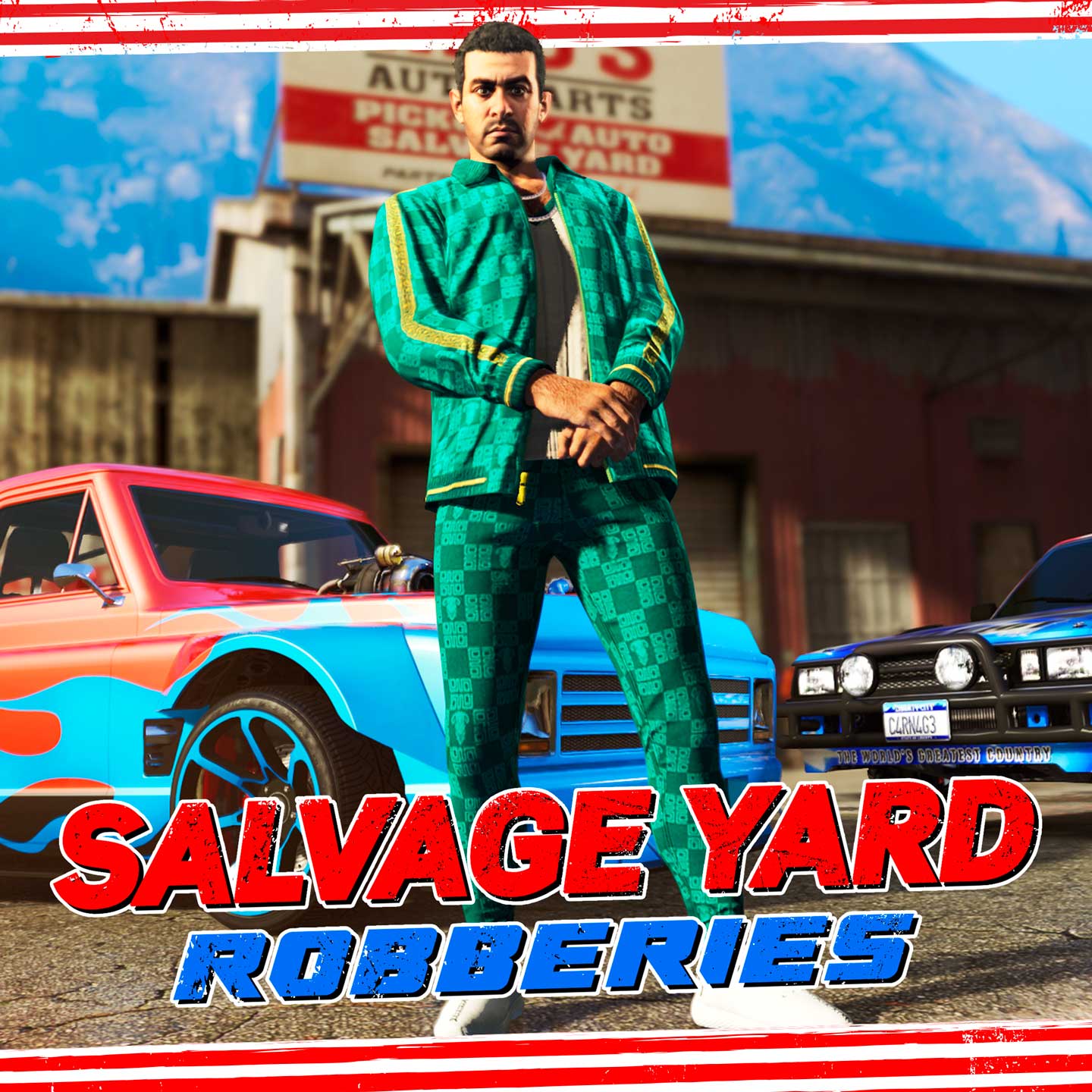 Salvage Yard Robbery Promotional poster for Salvage Yard Robberies in GTA Online.