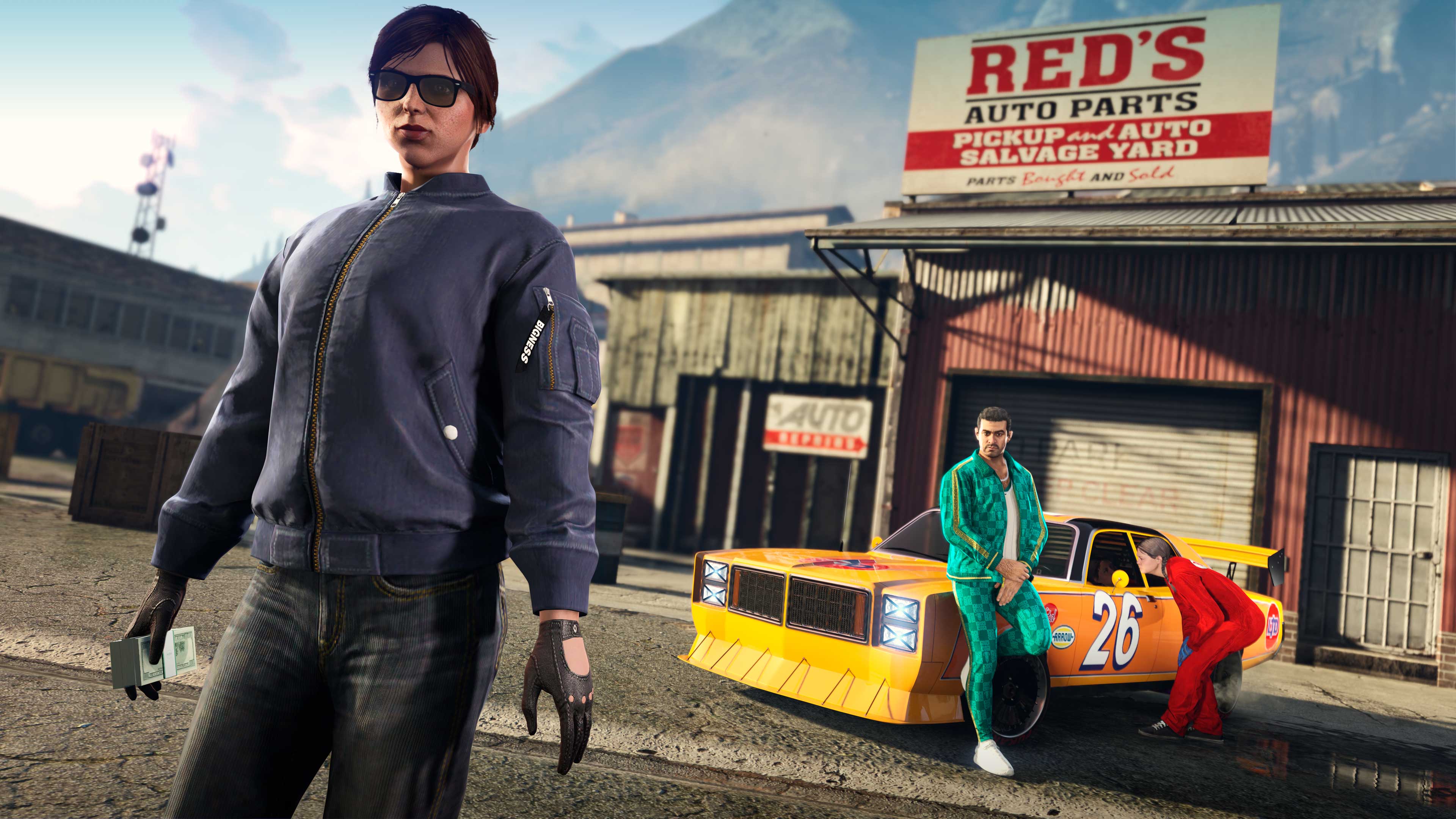 Promotional screenshot for Salvage Yard Robberies in GTA Online.