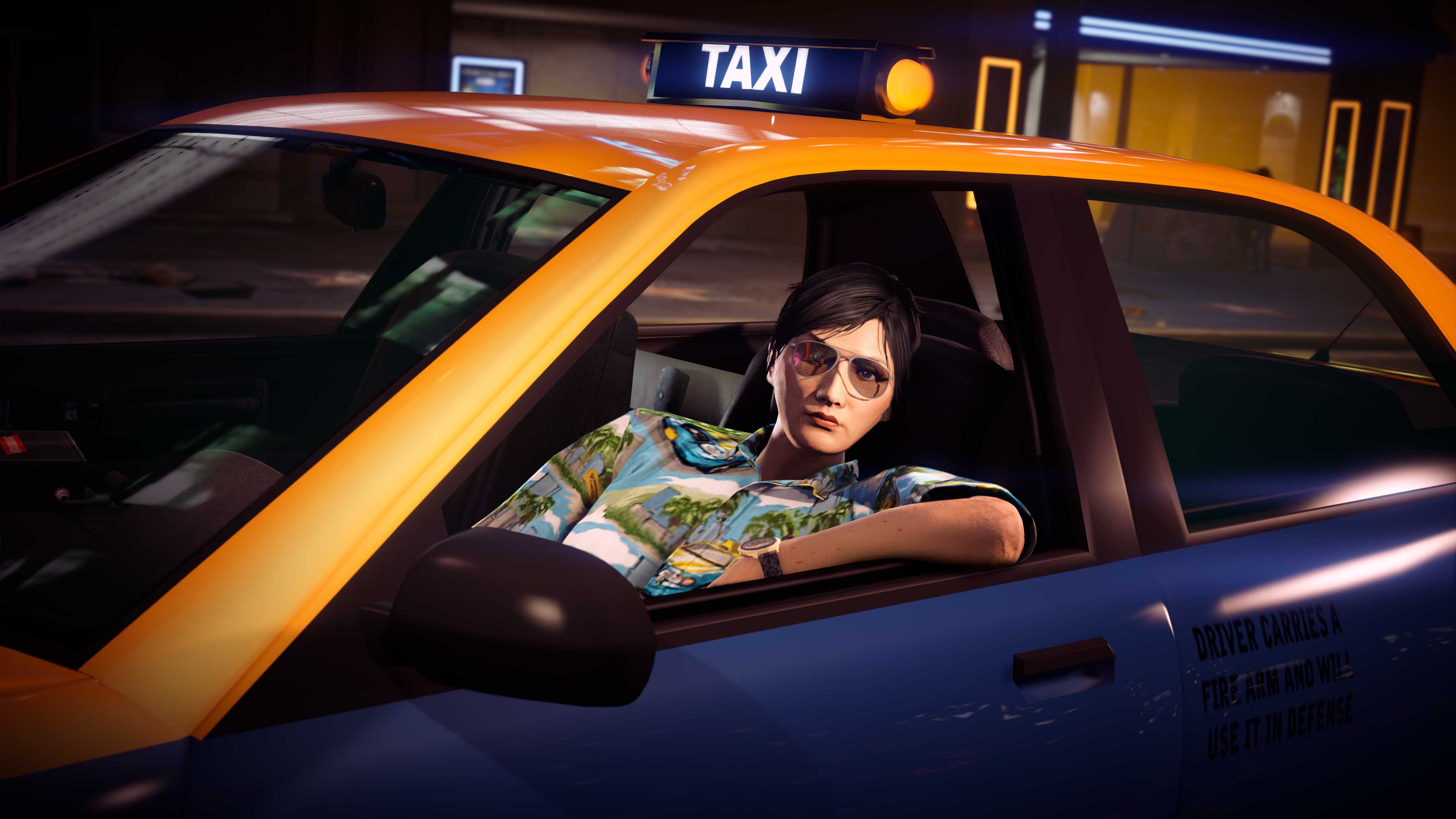 Promotional poster for Taxi Work Odd Jobs in GTA Online.