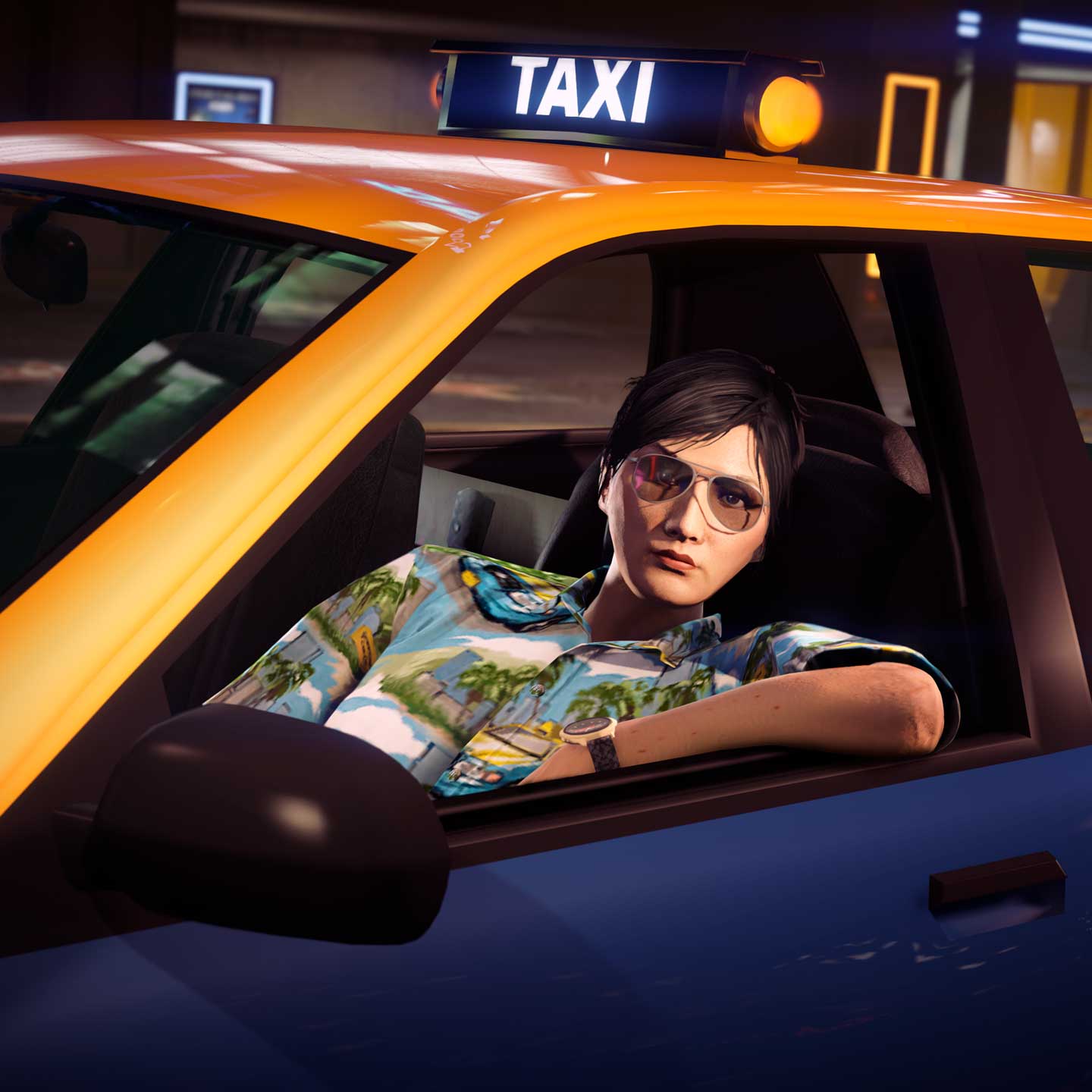 Promotional poster for Taxi Work Odd Jobs in GTA Online.