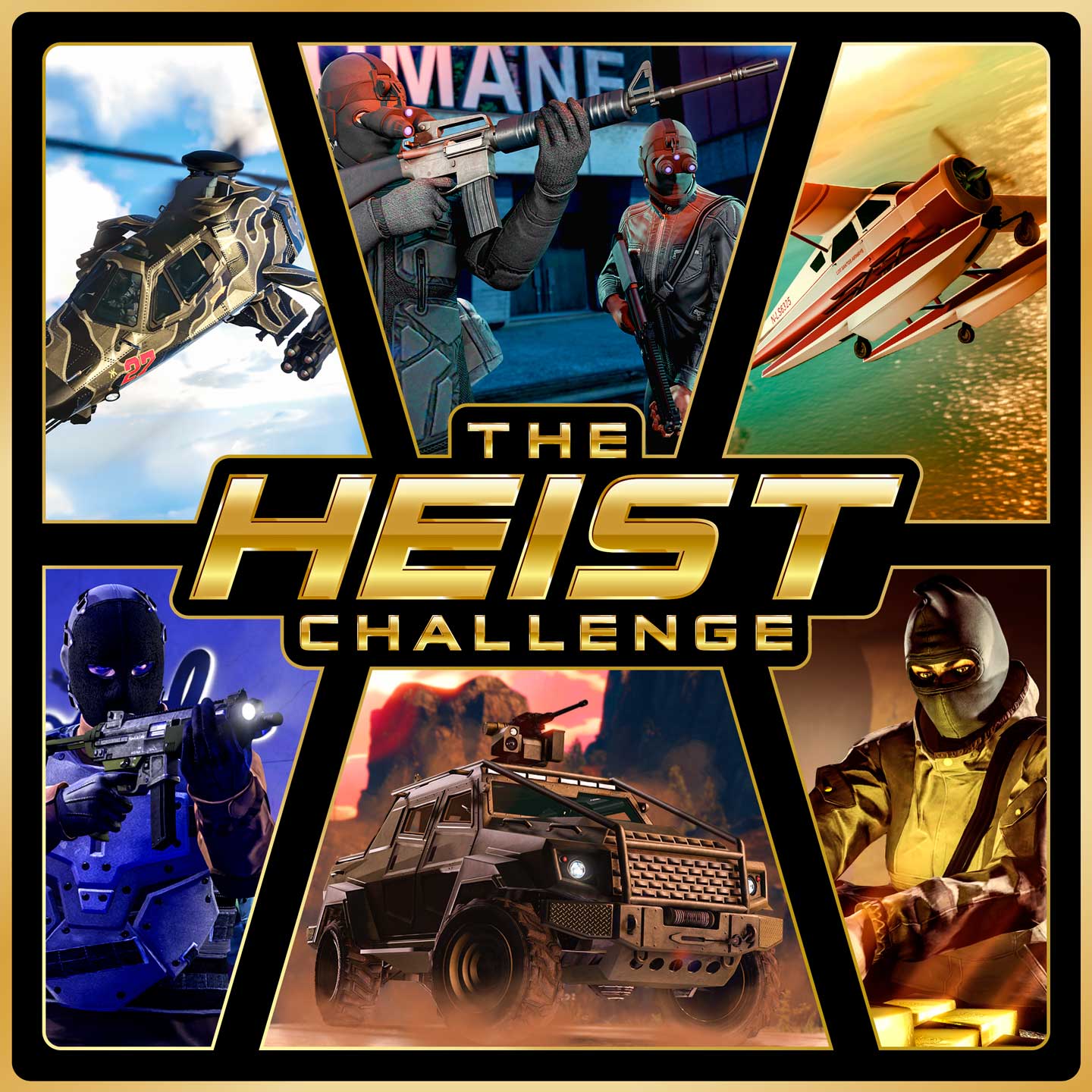 Artwork of The Heist Challenge in GTA Online.