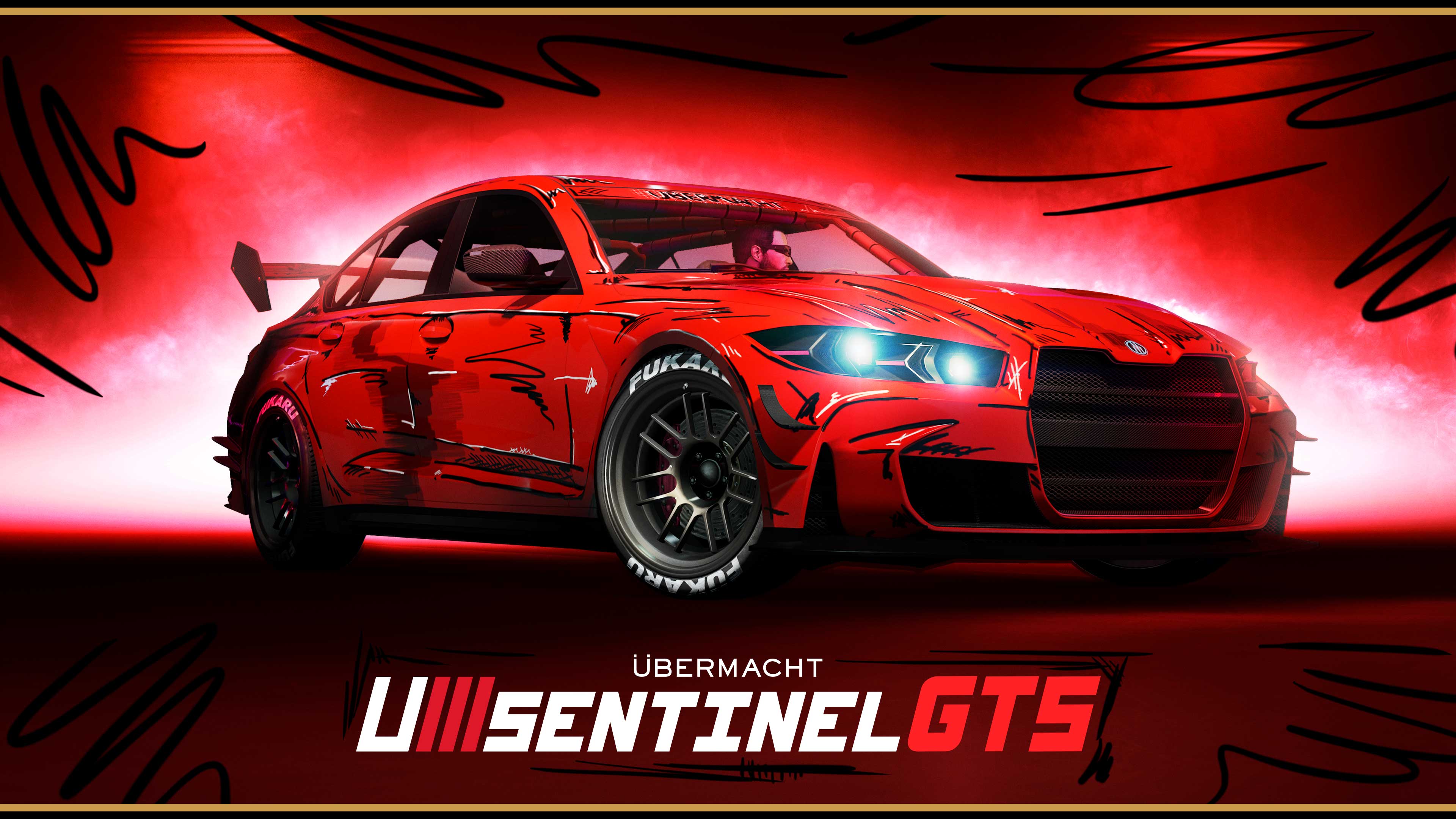 Promotional poster for Übermacht Sentinel GTS in GTA Online.