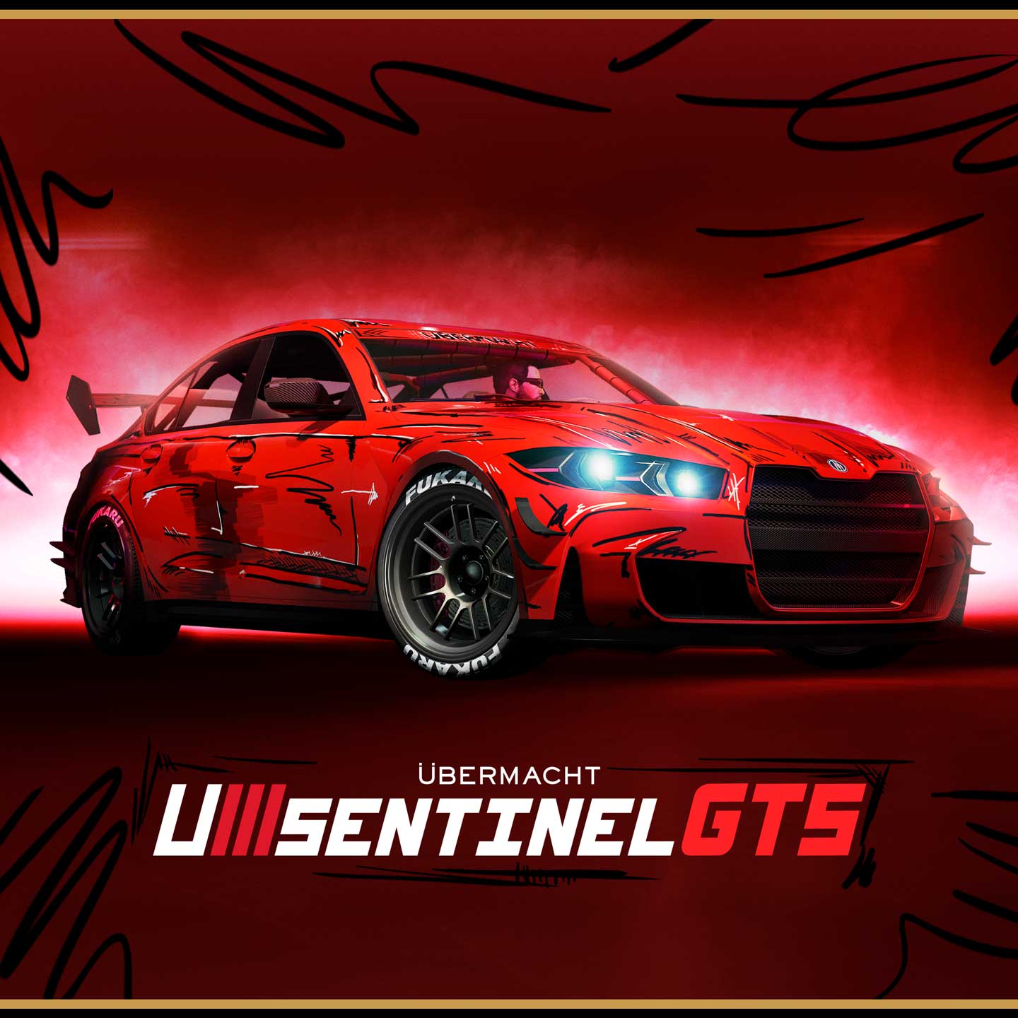 Promotional poster for Übermacht Sentinel GTS in GTA Online.