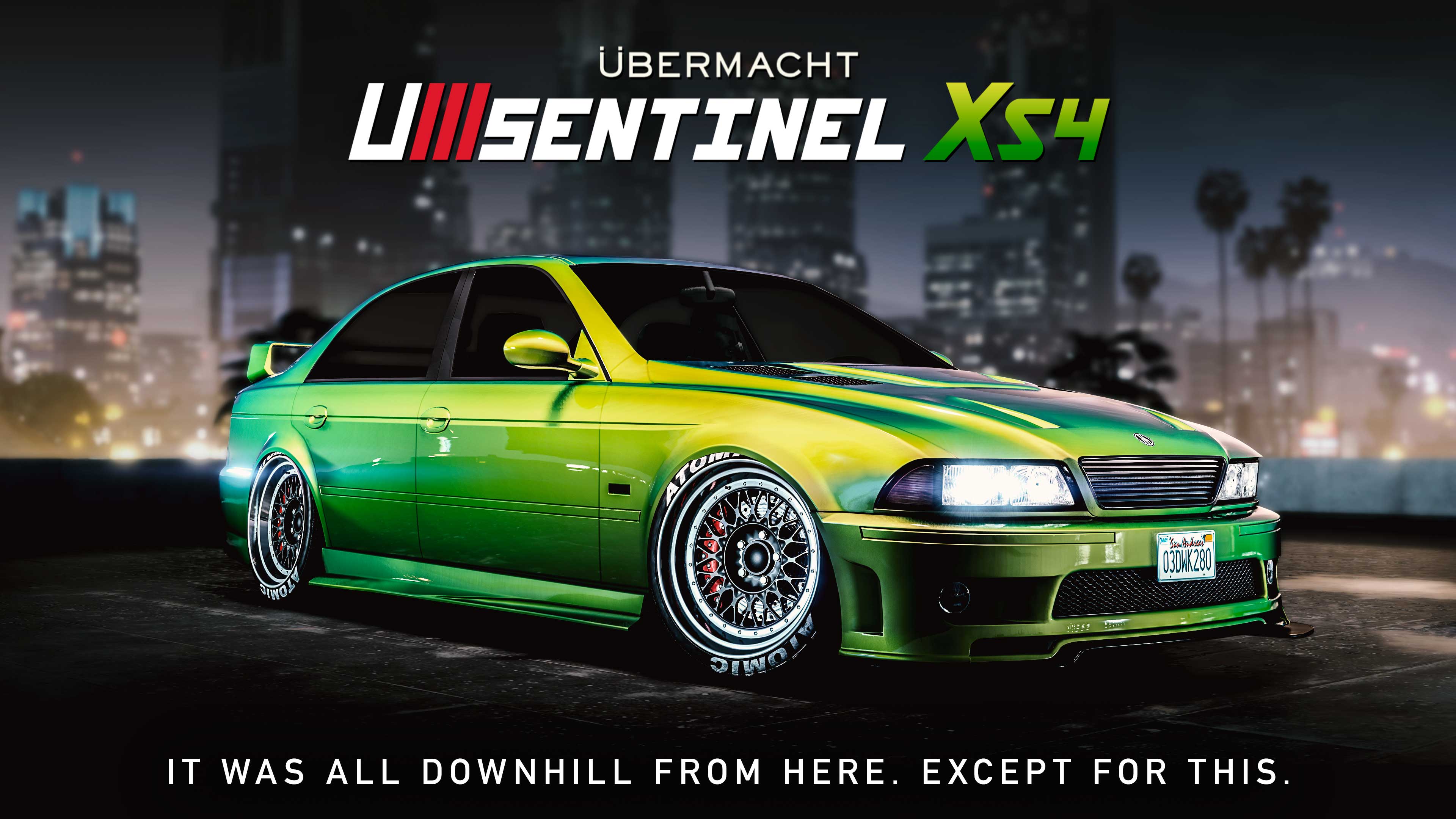 Promotional poster for Übermacht Sentinel XS4 in GTA Online.