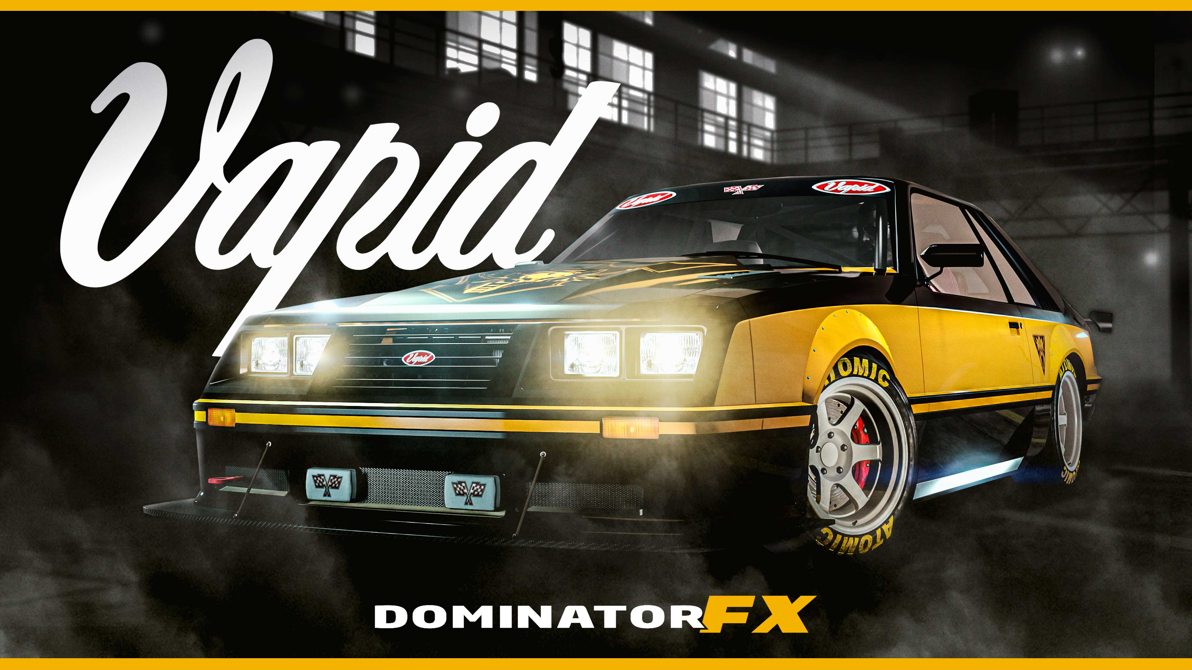 Vapid Dominator FX Promotional poster for Vapid Dominator FX in GTA Online.