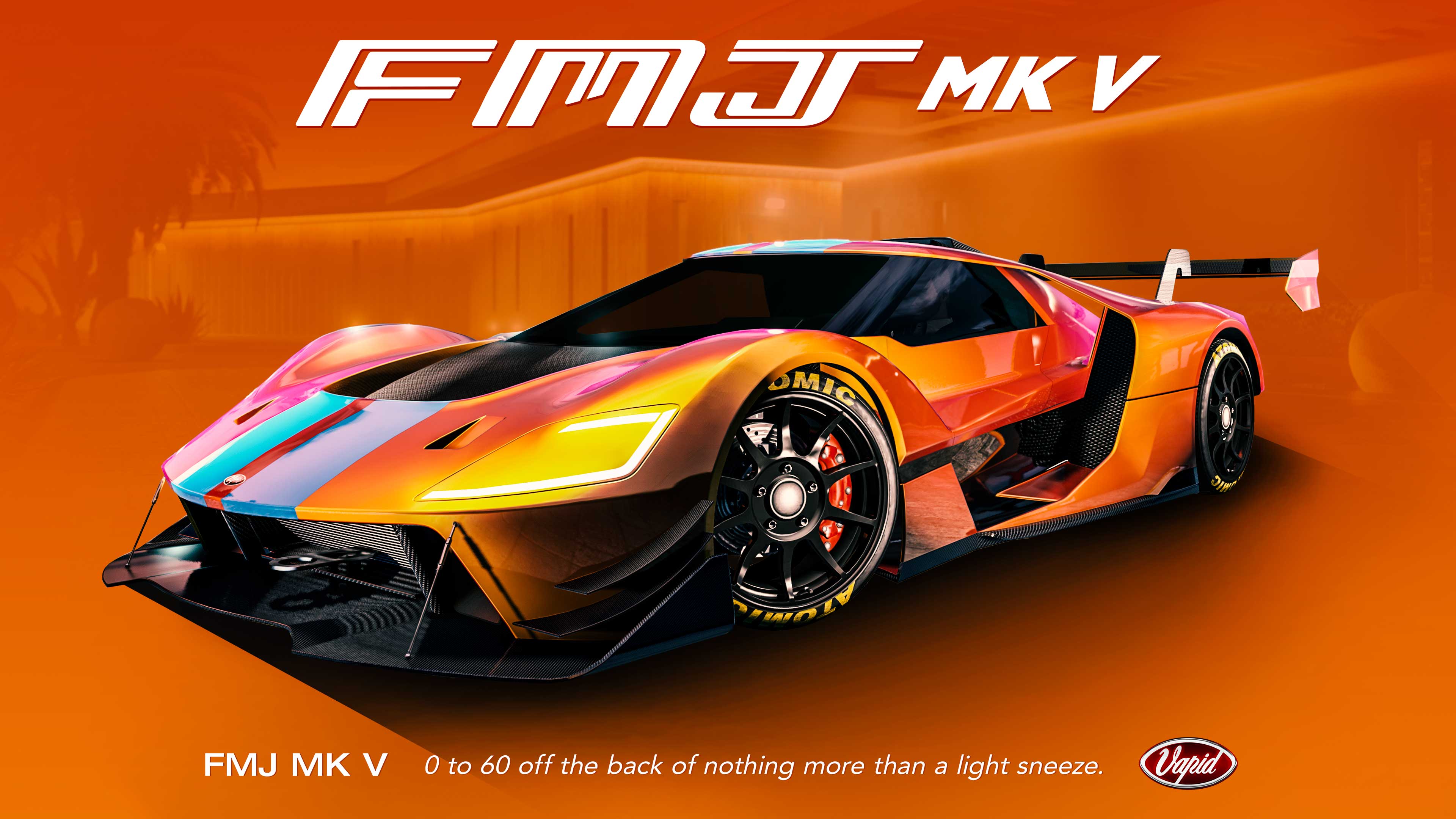 Promotional poster for Vapid FMJ MK V in GTA Online.
