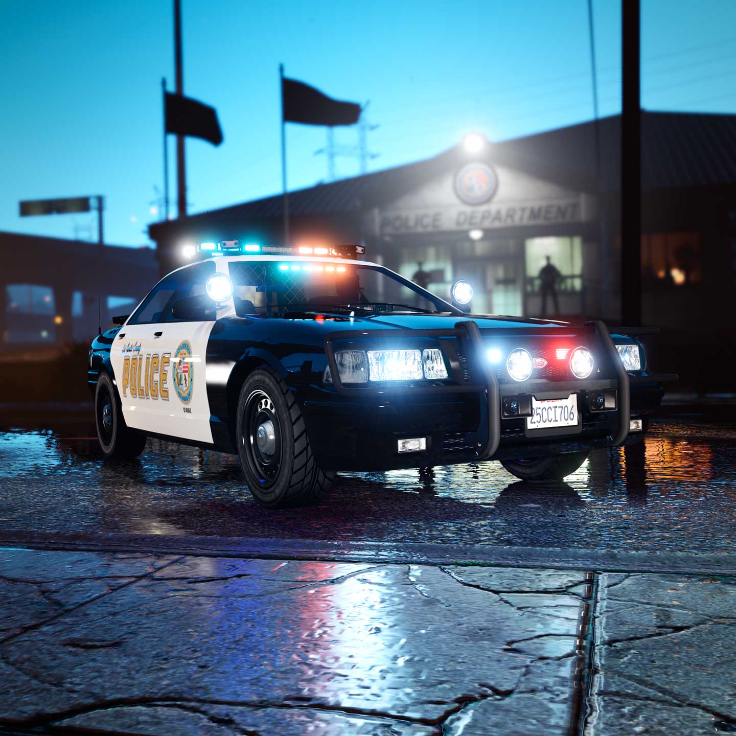 Law Enforcement Screenshot of a Vapid Stanier LE Cruiser in GTA Online.