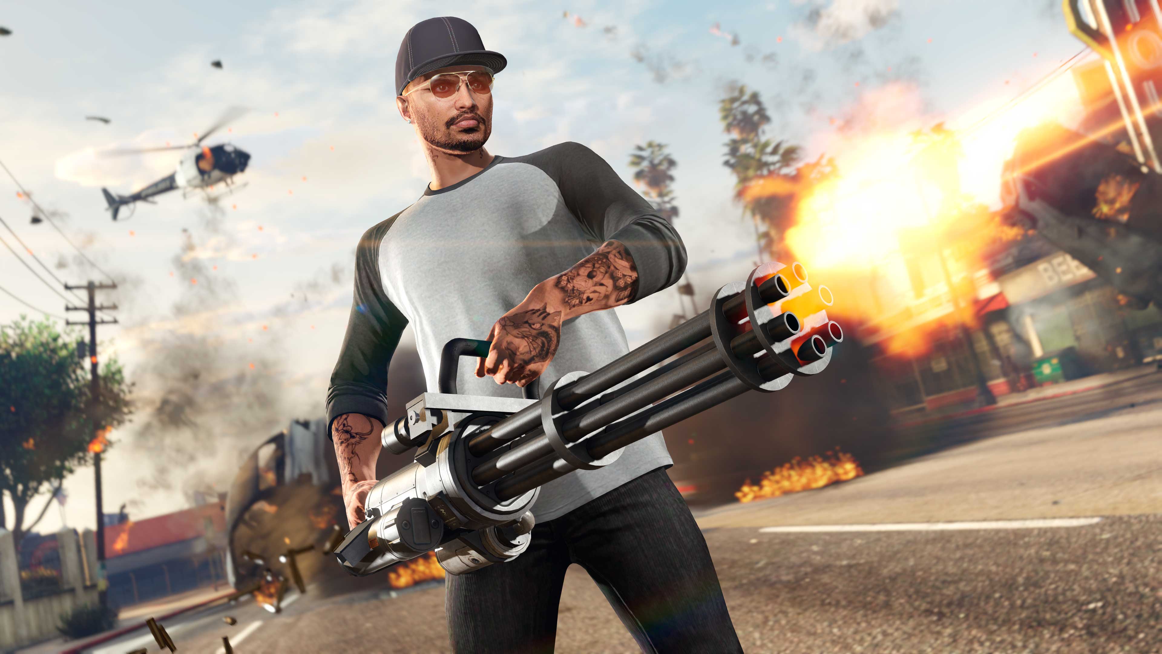 Minigun Screenshot of a GTA Online character holding a Minigun.