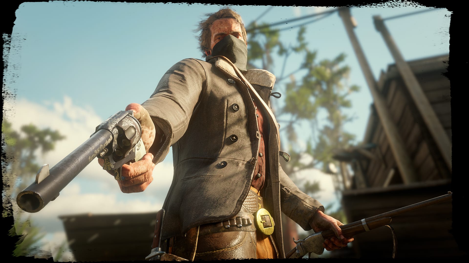 Weaponry Screenshot of a character ohlding a pistol.