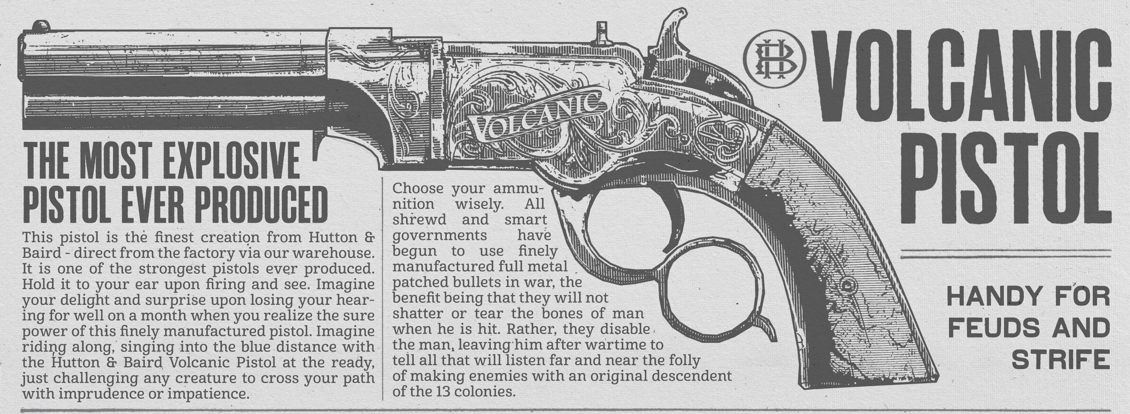 Volcanic Pistol Advertisement for the Volcanic Pistol.