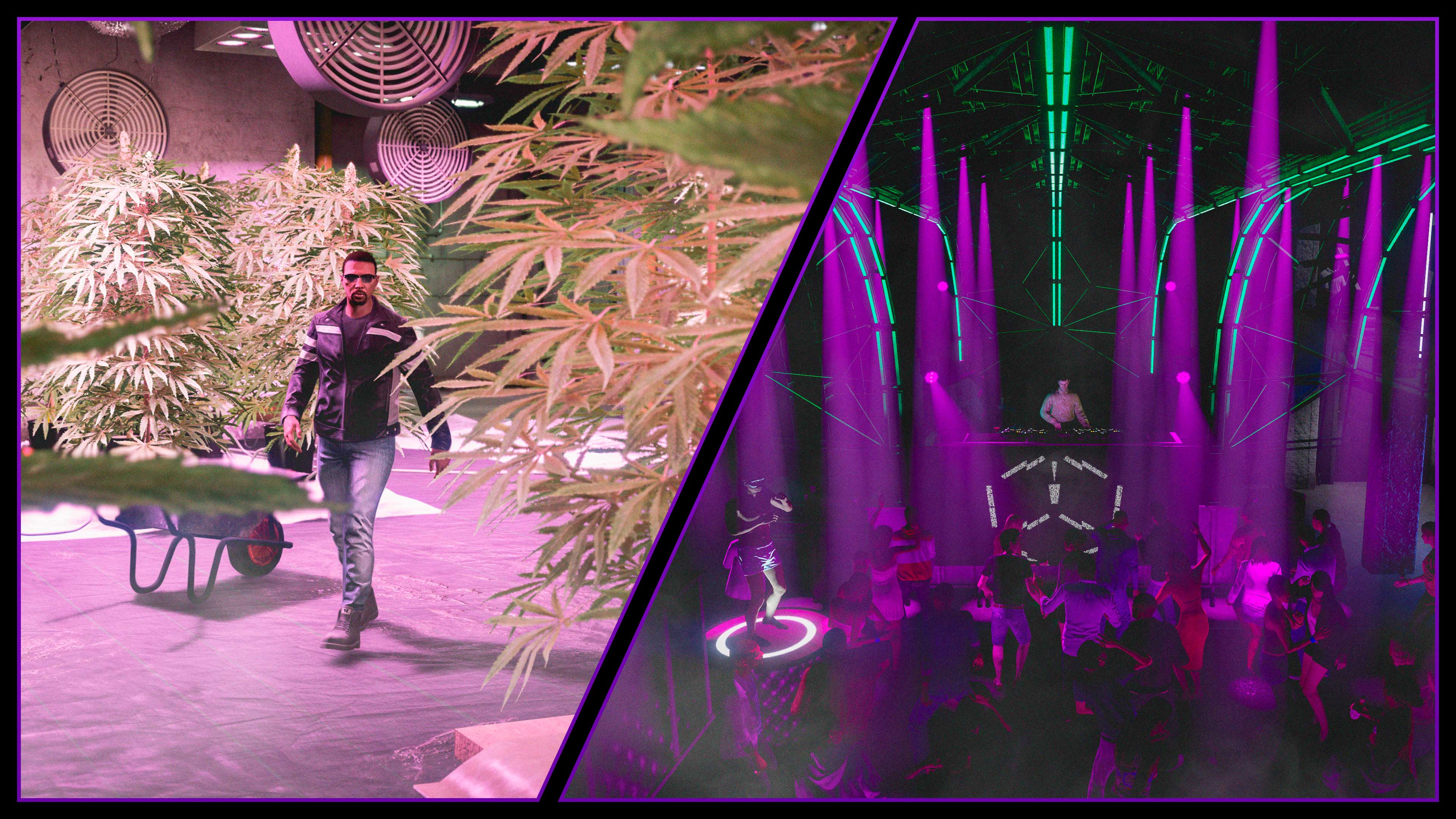 Weed Screenshot of a Weed Farm and a Nightclub in GTA Online.