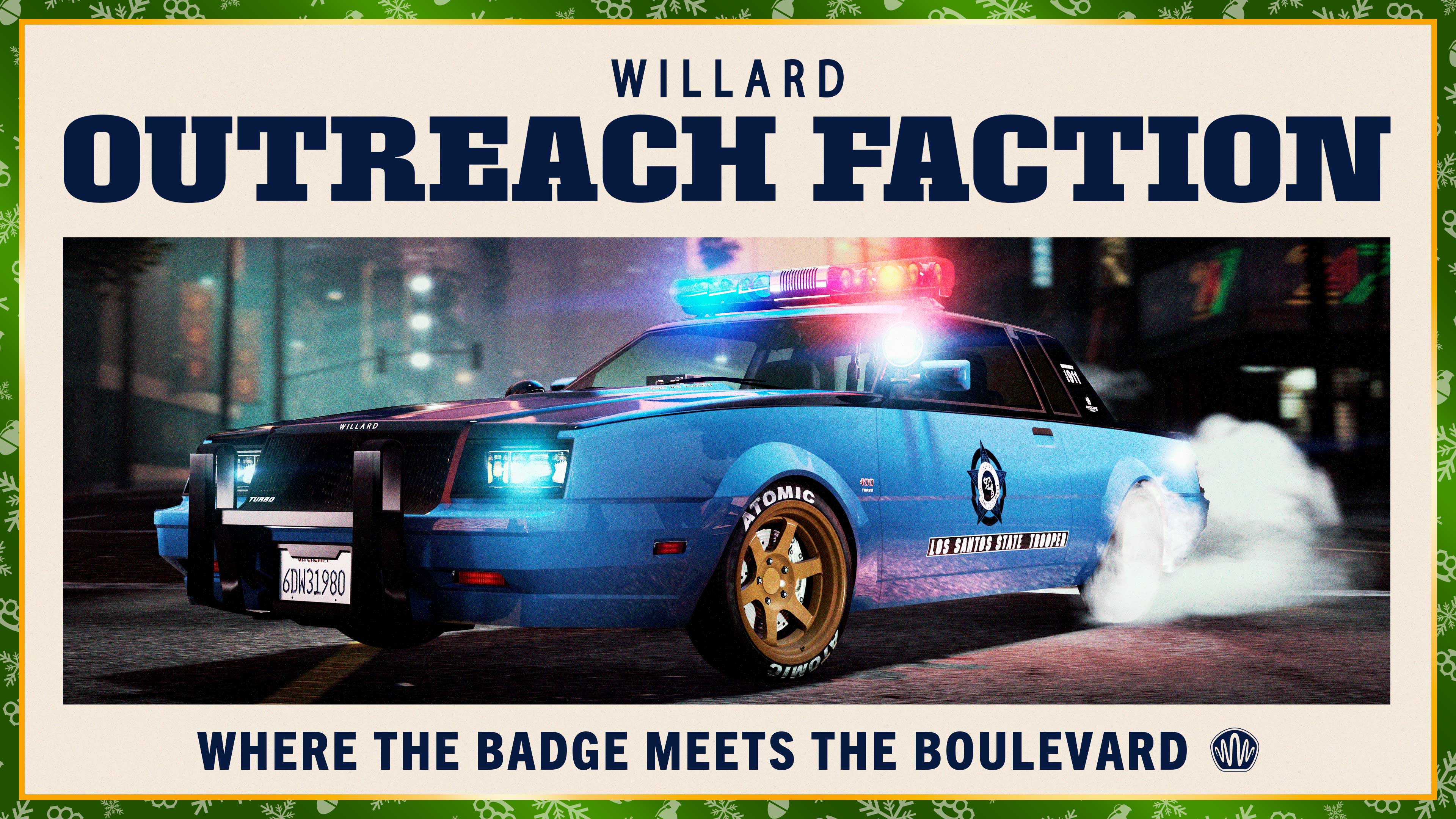 Promotional poster for Willard Outreach Faction Law Enforcement Vehicle in GTA Online.