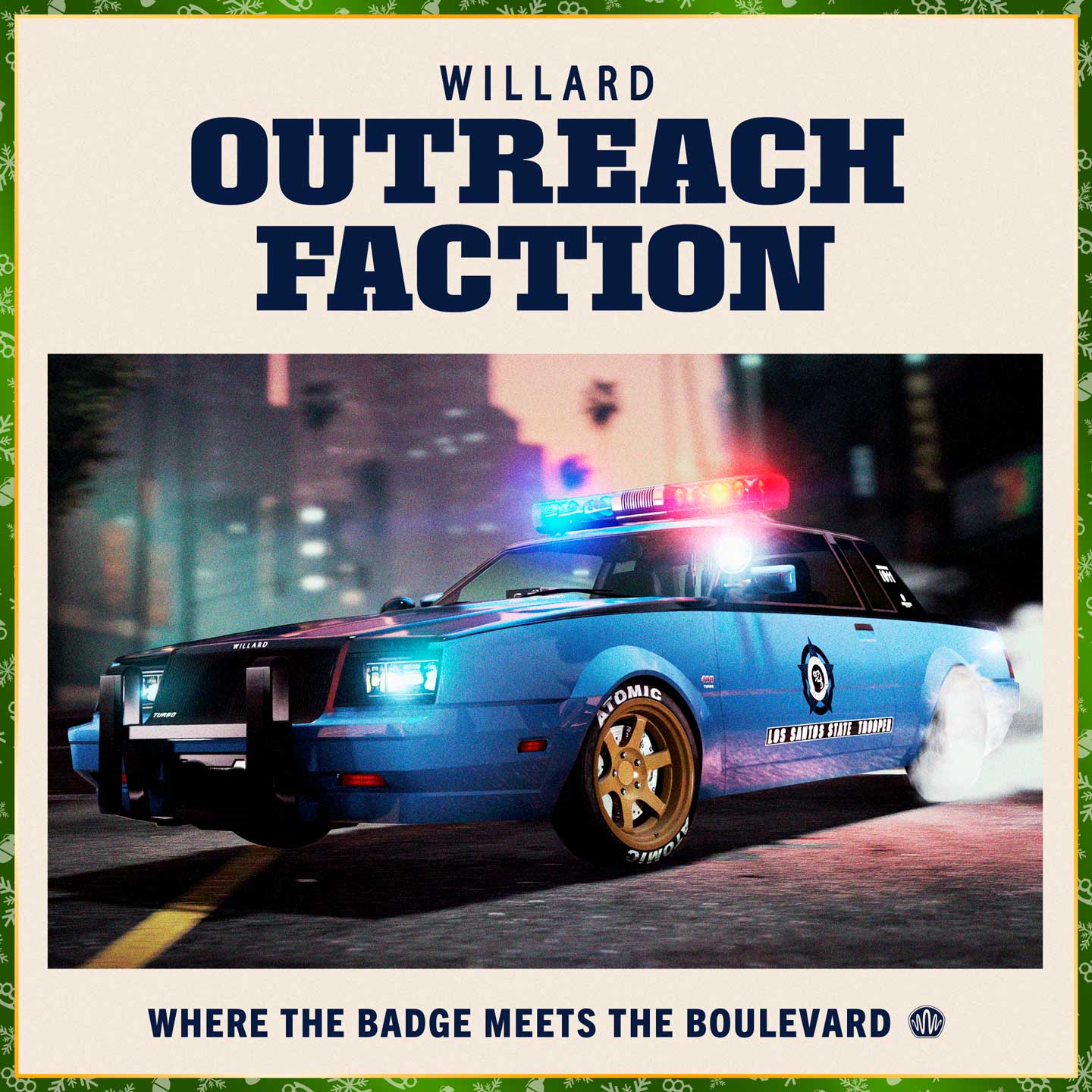 Promotional poster for Willard Outreach Faction Law Enforcement Vehicle in GTA Online.