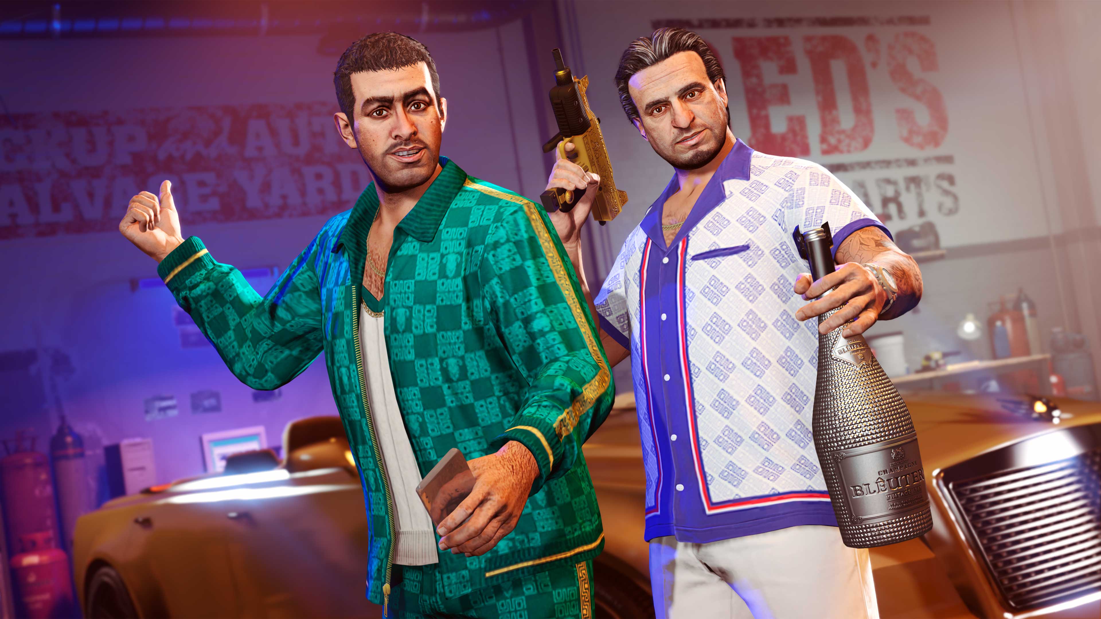 Yusuf Amir Screenshot of Yusuf Amir and his uncle in GTA Online: The Chop Shop.